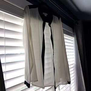 Liz Claborne sheer top, large, black and white